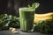 A refreshing and nutritious green smoothie with kale, spinach, banana, and other ingredients. 